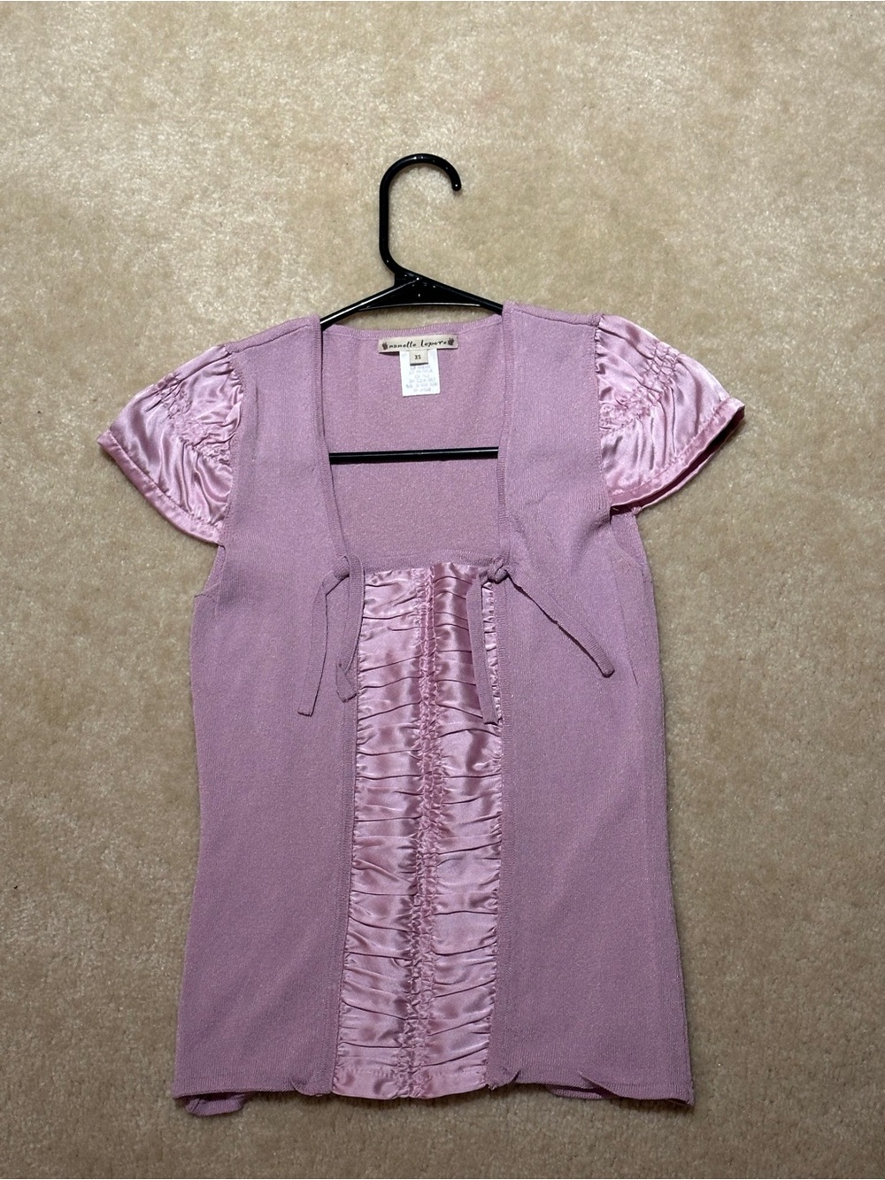 Lavender Satin-Trim Short Sleeve Blouse